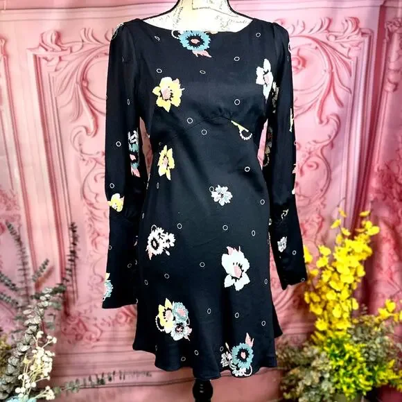 Free People Sunshadows Slit Sleeve Mini Dress Black Combo 4 - Picture 8 of 16